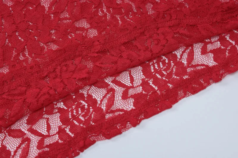 Red Lace See Through Two Piece Set