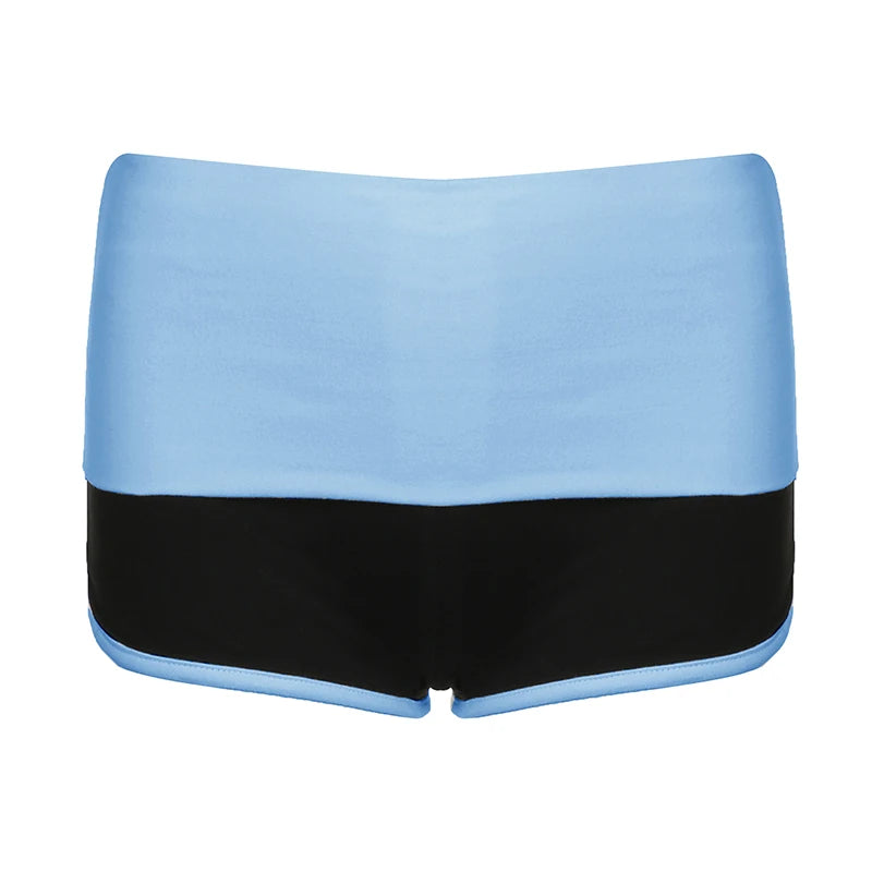 Sporty Slim Patchwork Shorts Low Waist Short Pants Elastic Waist Bottoms