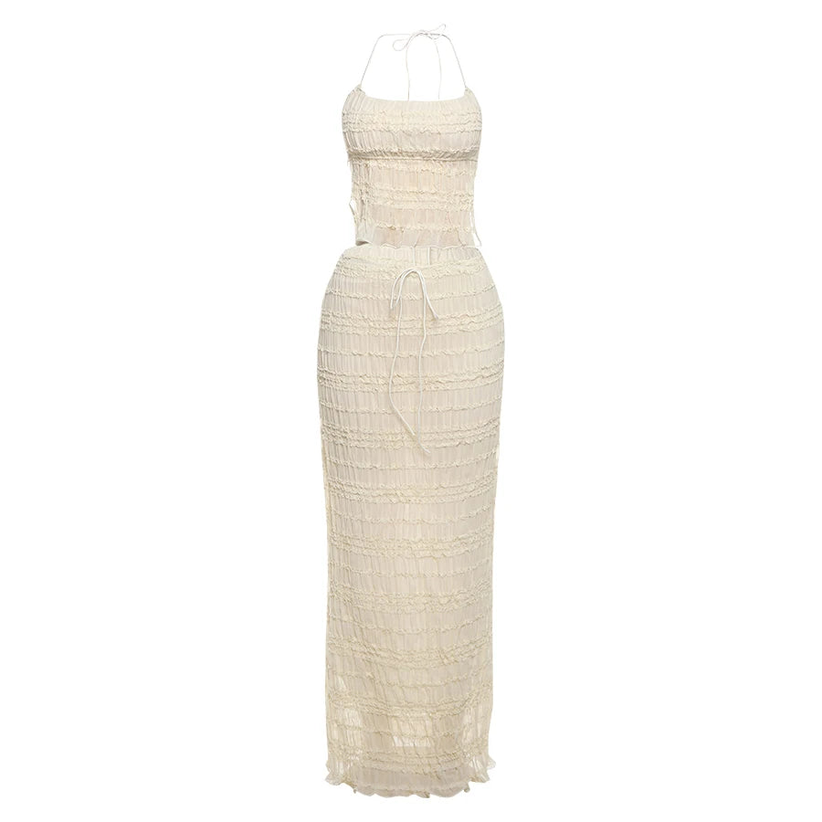 Mesh See Through Backless Two Piece Set