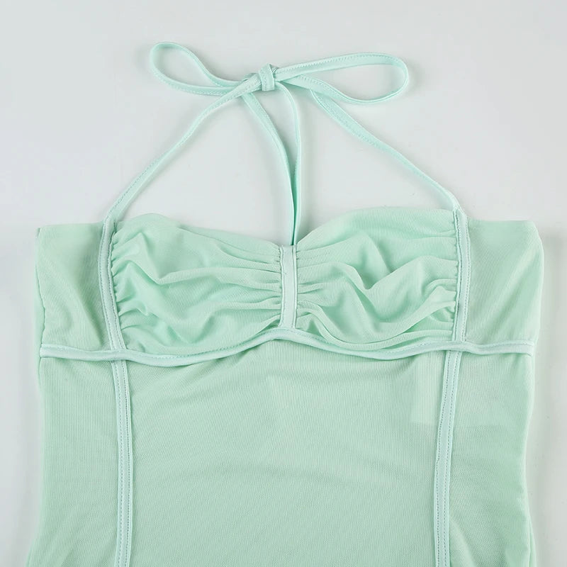 A-Line Pleated See Through Sleeveless Mini Dress