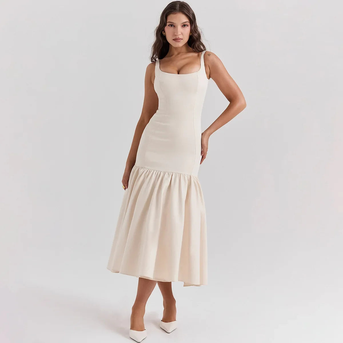 Ruffle Slim Midi Dress