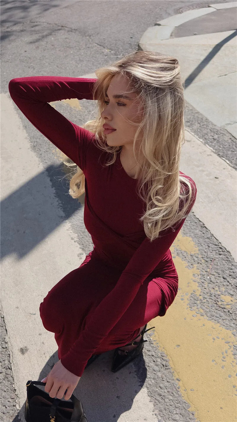 Long Sleeve Knitted Bodycon Maxi Dress