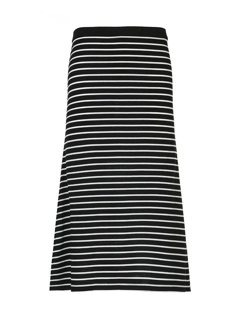 Strip Long Skirt Straight Bottom Slit Skirt