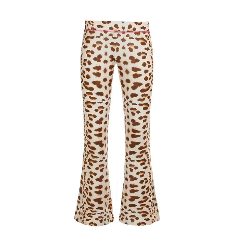 Leopard Print Flare Pants Letter Bottoms Fairycore Pants