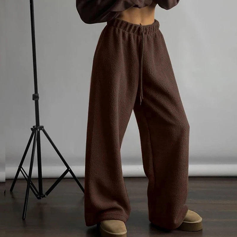 's Thermal Lined Pants Comfy Trousers Fall Drawstring Bottoms Daily