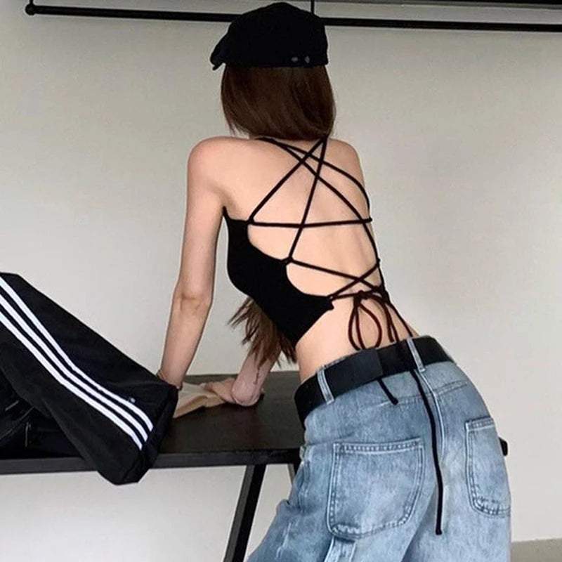 Black Backless Crop Top