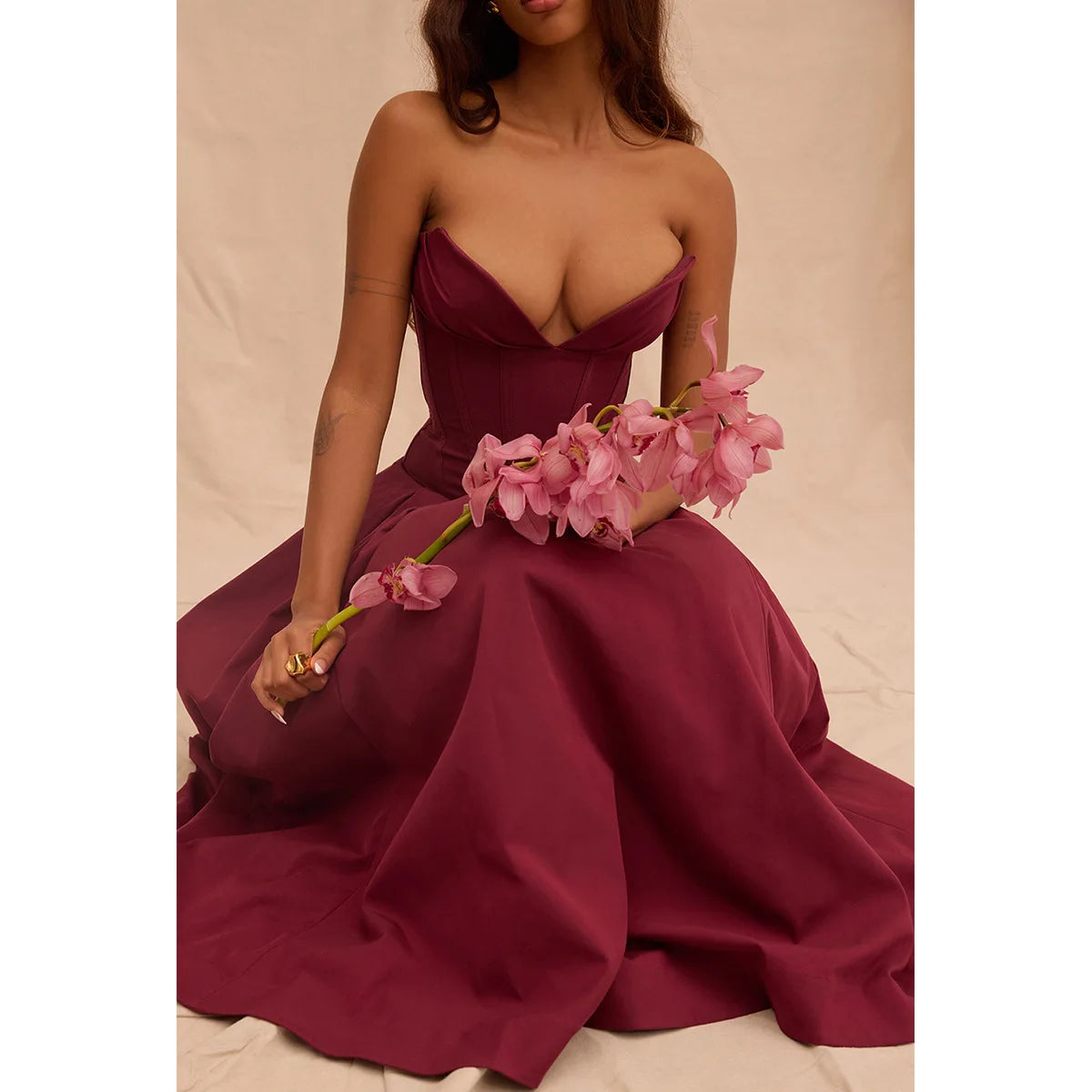 Strapless mal Occasion Dress Midi Dresses Red Wedding Guess Dress