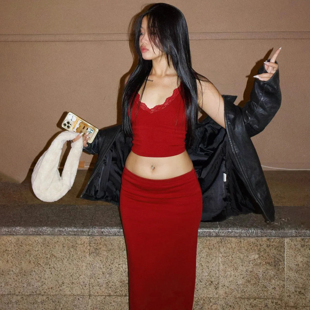 Red Top and Maxi Skirt Two Piece Set