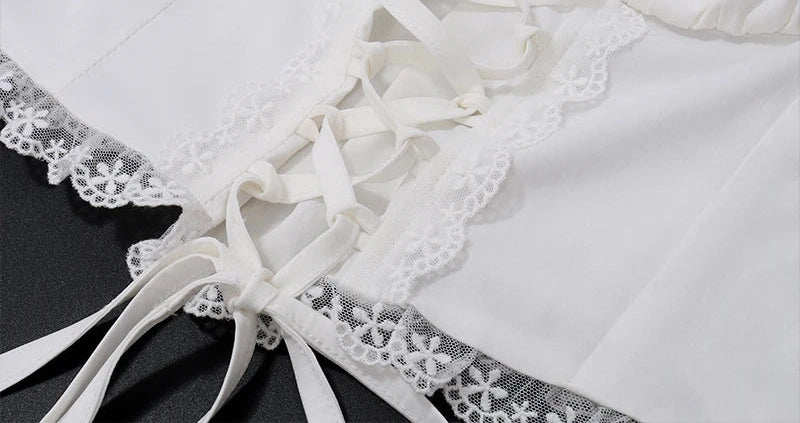 Lace Patchwork Tank Top With Low-waist Draw-string Long Skirt French Two Piece Sets