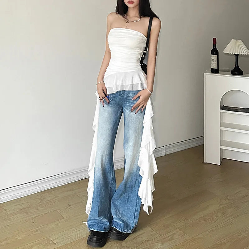 Solid Color Sweet Gentle Cute All-match Travel Chest Wrap ruched Tassel Vest