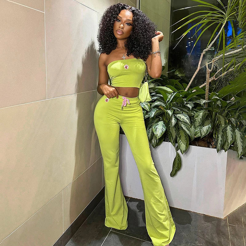 Green Embroidered Two Piece Set