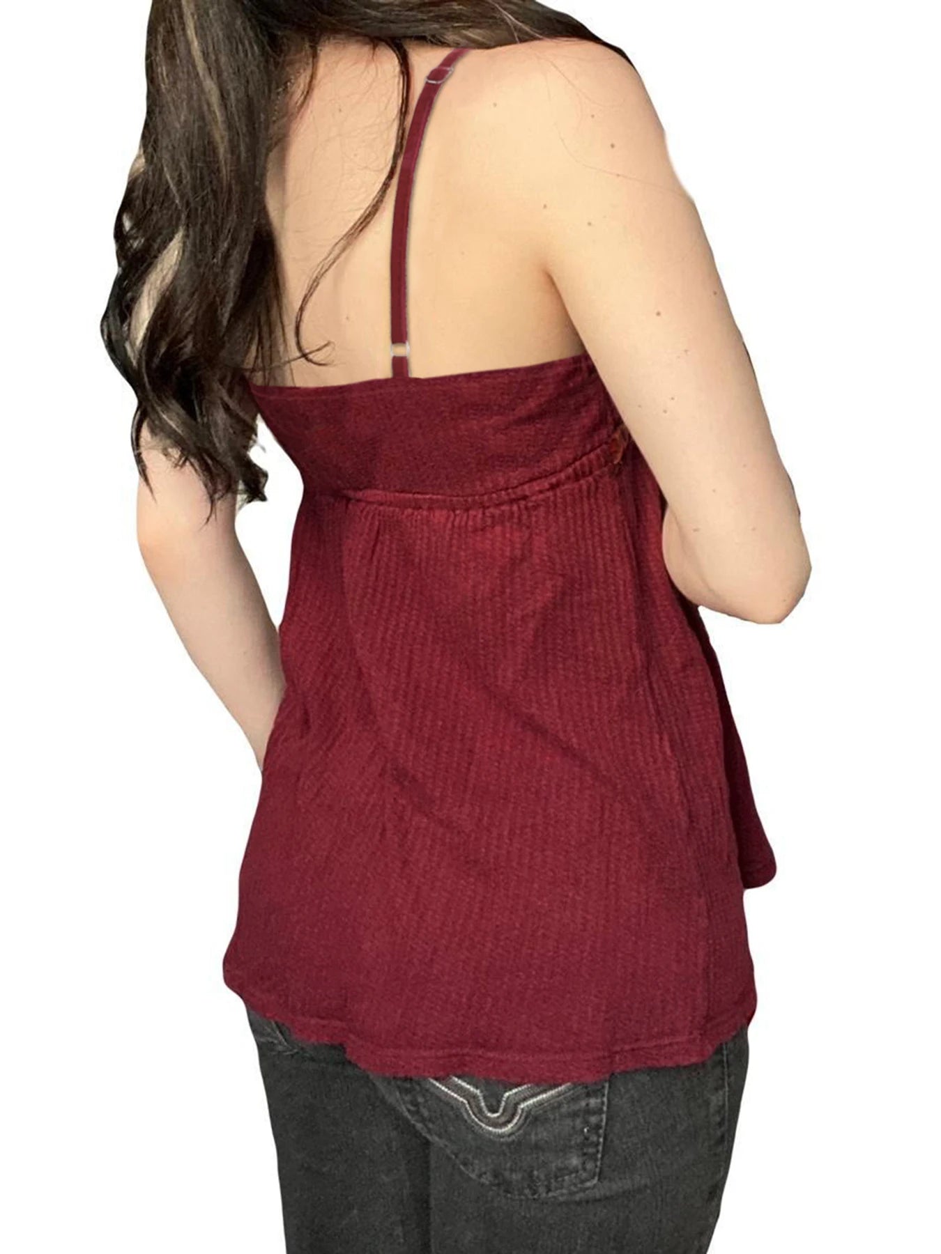 Bow Lace Camisoles Backless Red Top Sleeveless Buttons 's