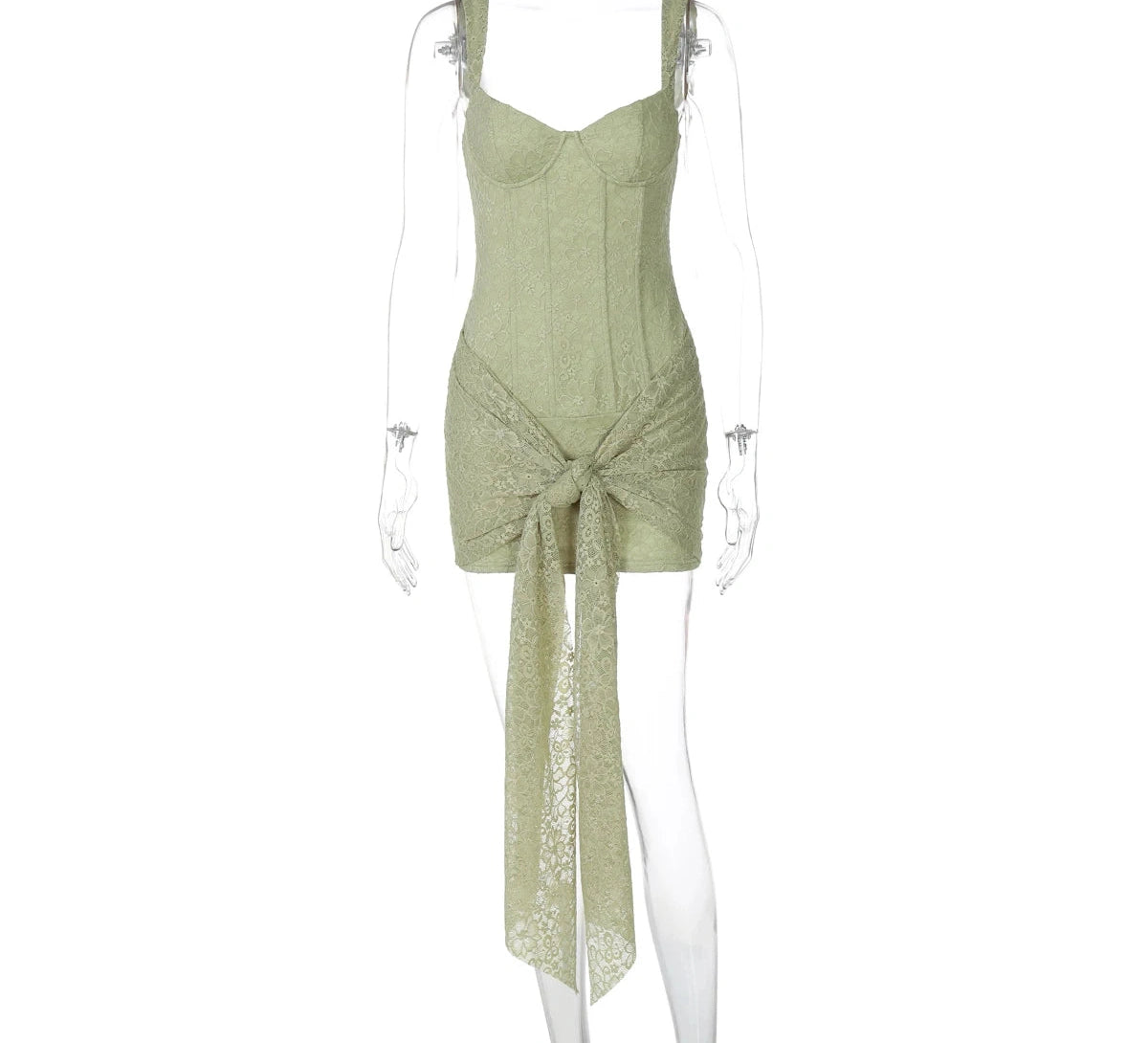 Dress Low-Neck Wrapped Ribbon Bodycon