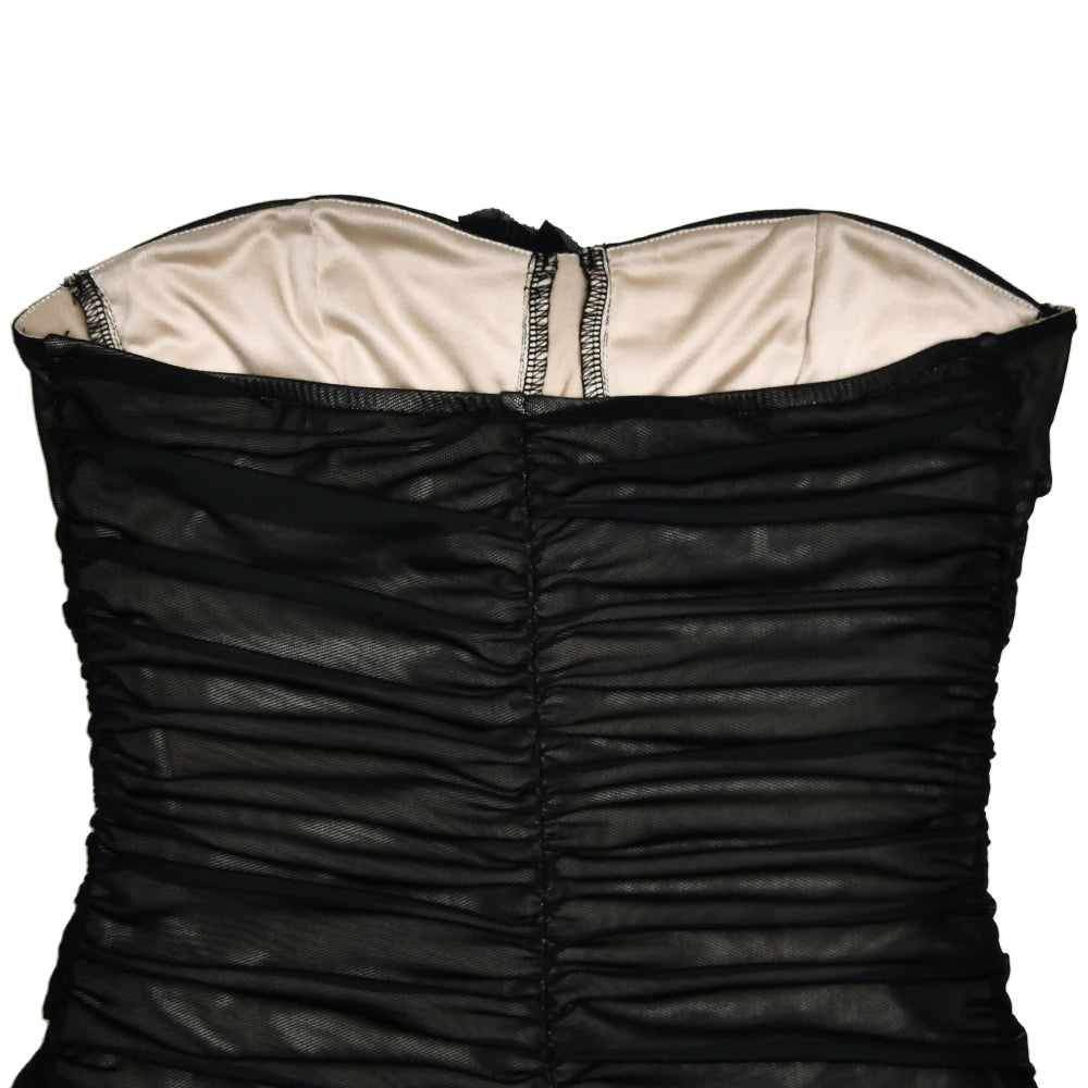 Mesh Patchwork Ruffle Edge Double Layered Dress For Bodycon Zipper Tight Dress
