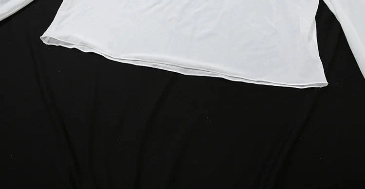 See Through Two Piece Set Basic Skew Collar Crop Top Pleated Skirt Matching