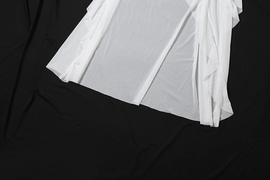 White Ruffles Long Sling Dress