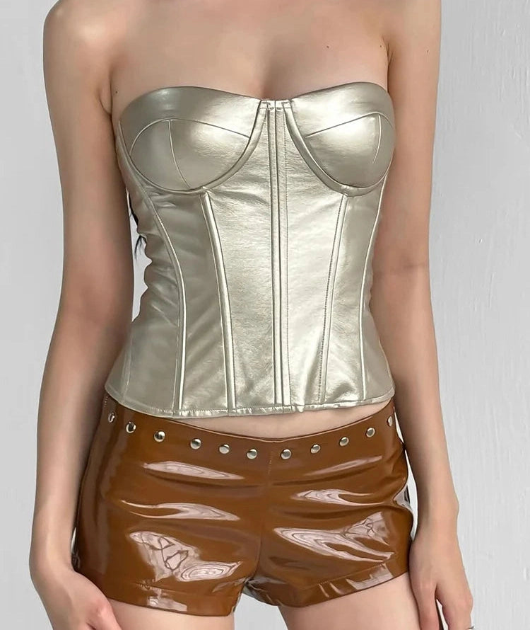 Glossy Finish Bandeau Top Fake Fishbones a Sense Of Science And Technology