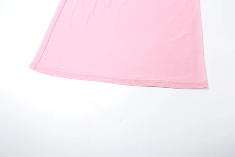 Mesh See Through Shirring Two Piece Set Irregular Ruffles Backless Top Long Skirt