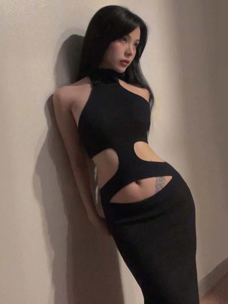 Maxi Dress Waistless Halter Hollow Cropping s Stretch Sleeveless