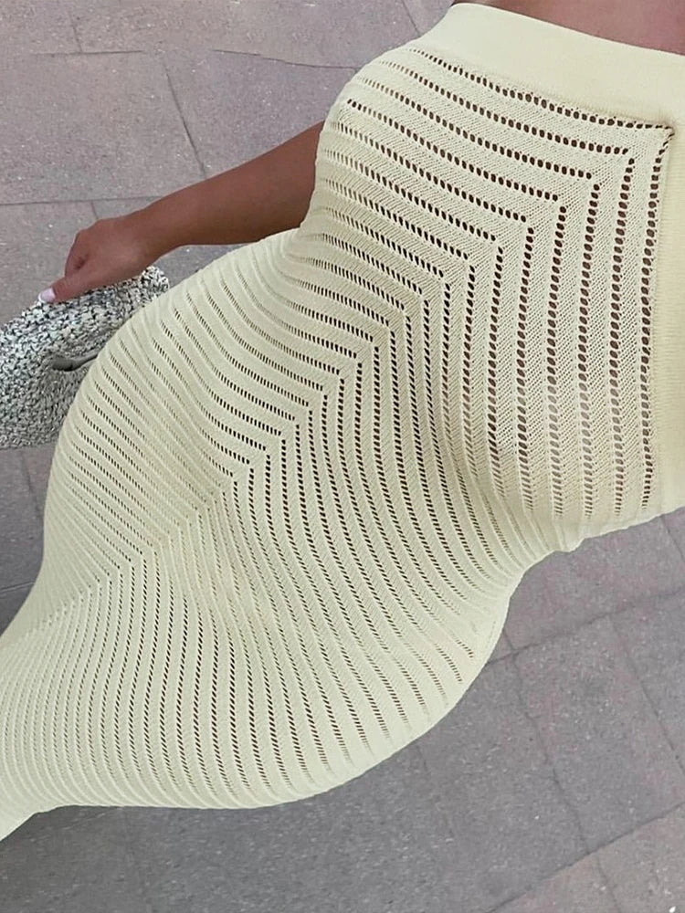 Yellow Knit Stripe Halter Maxi Dress