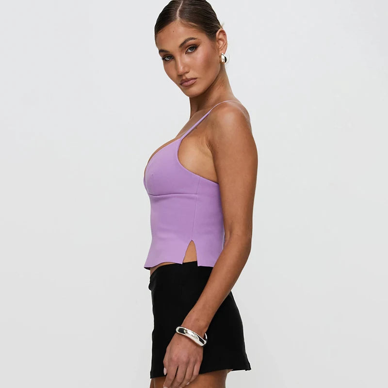 V-Neck Open Camiole Underhirt Top Backless Patchwork Underhirt Top