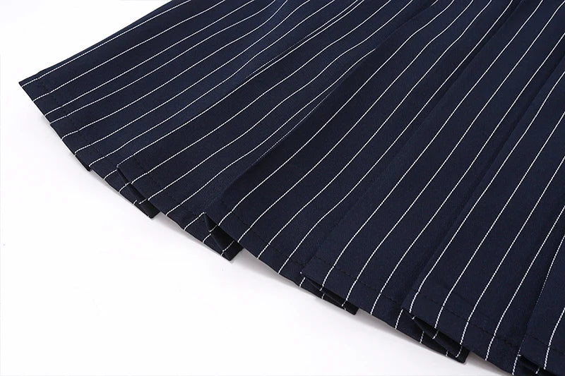 Blue A-line Pleated Slim Mini Dress