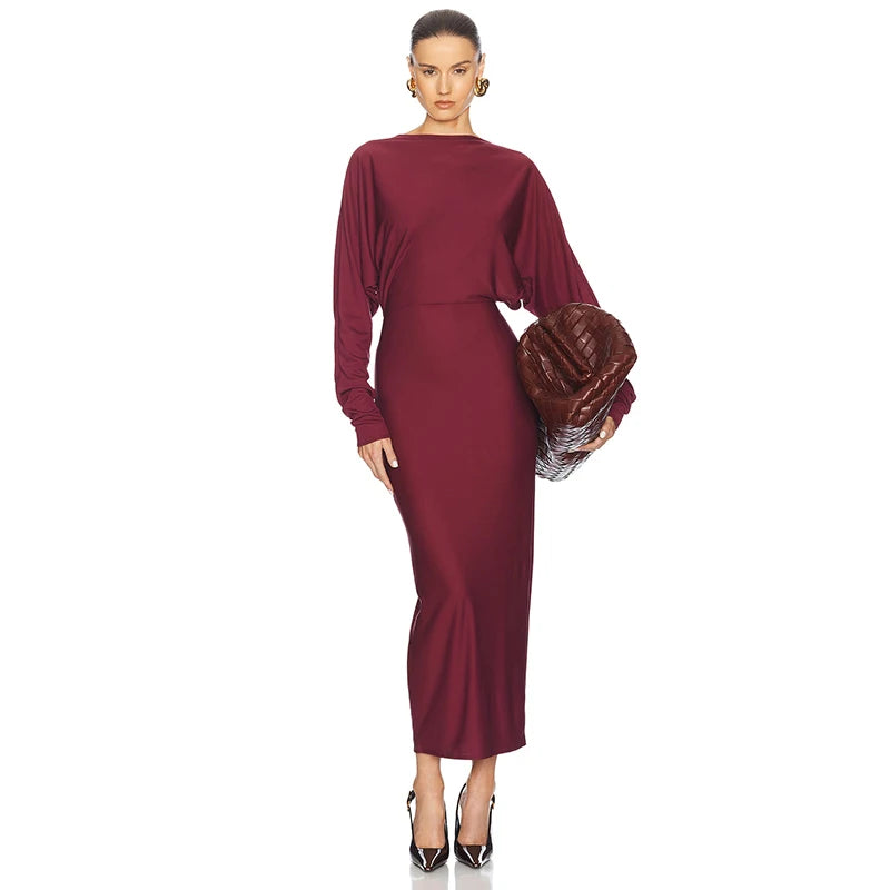 Long-Sleev Looe Big Backless Dress