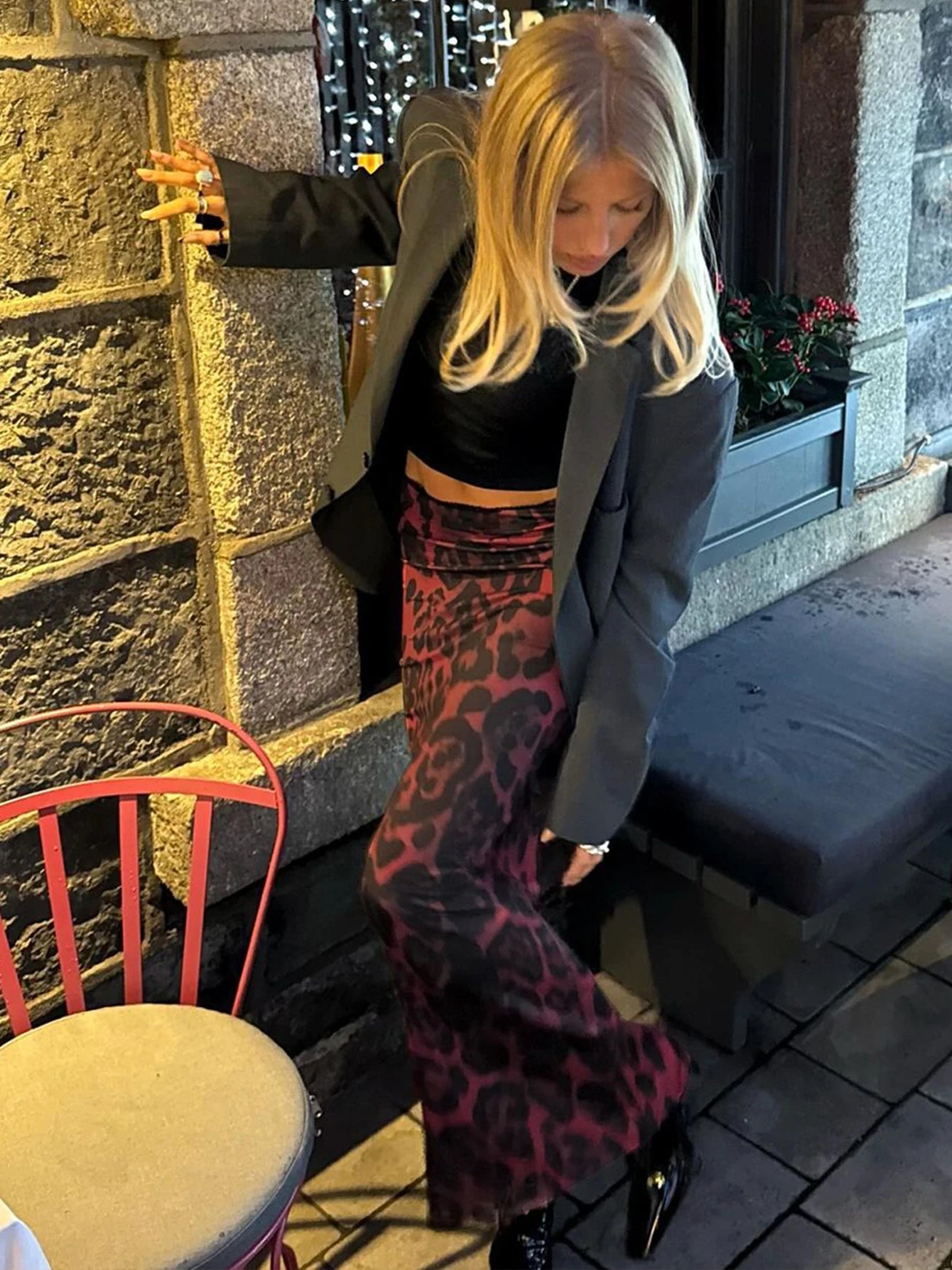 ’S Leopard Slim Maxi Skirt Bodycon Skirt