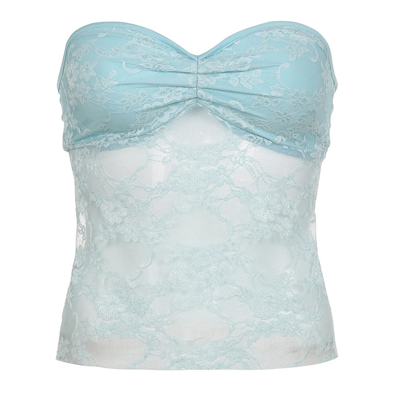Off Shoulder Tube Top Lace-up Camisole Fairycore 's Crop