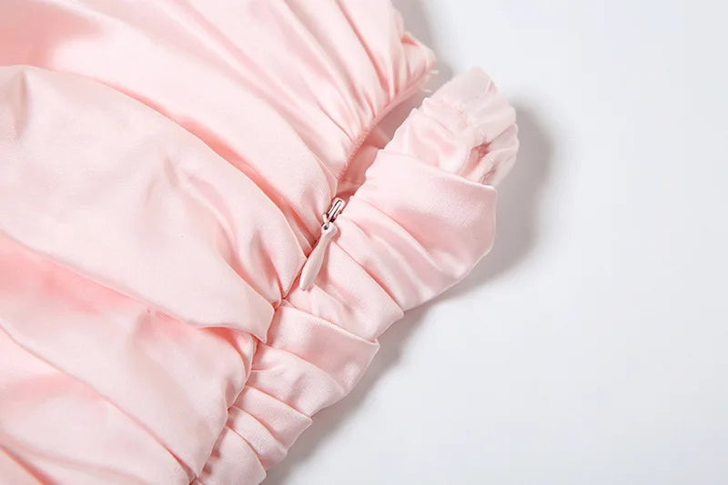 Strapless Backless Bud Dress For Folds Hem Solid Color Patchwork High Waisted Birthday Dress