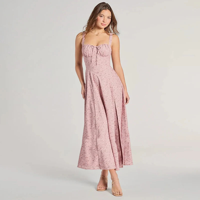'S Spring Floral Backless Chest Strap Slim Camisole High Open k Dress Rustic