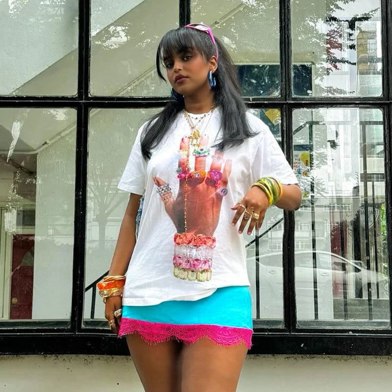 T Shirt Overiz O Neck Short Sleeve Looe Top Graphic Tee F
