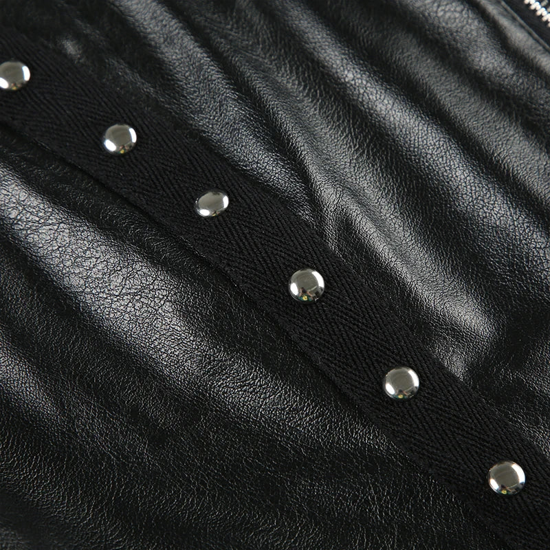 Moto Biker PU Jackets Zip Up Crop Top Black Leather Coats