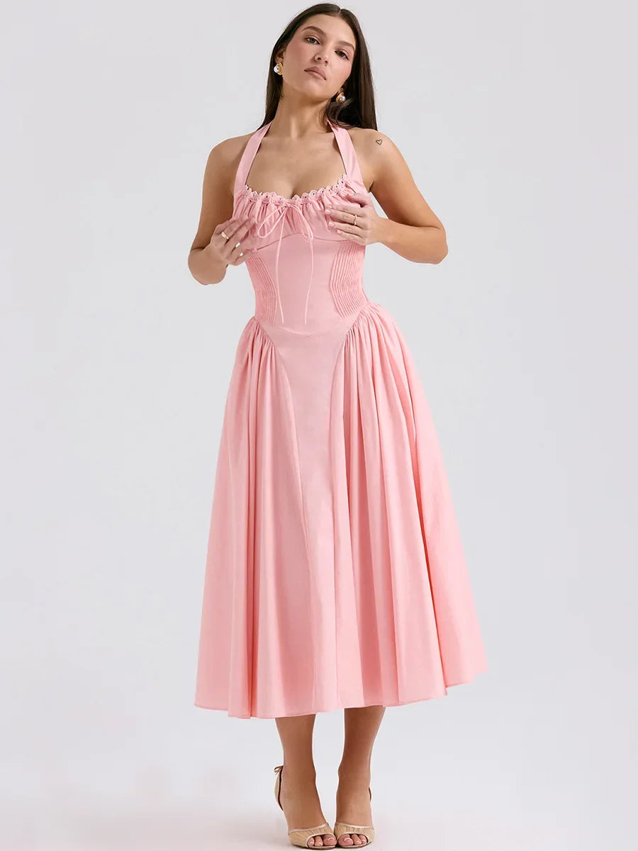 Slim Fit A-Line Halter Midi Dress