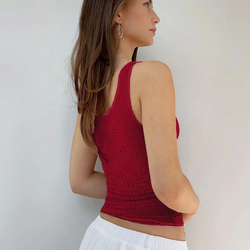 Lace-up Color Hole Top Slim Knitted Top