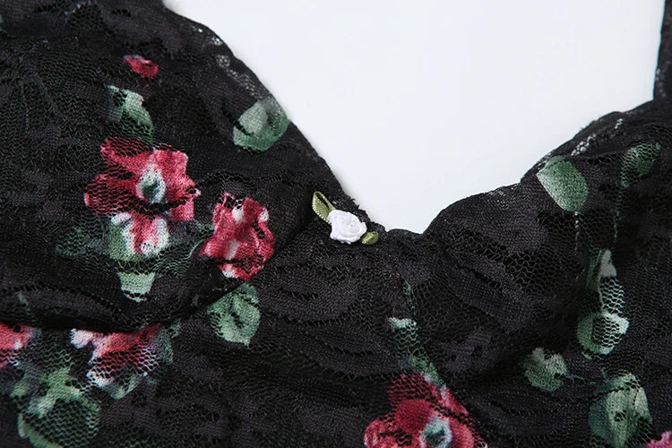 Flower Print Dress Low-Neck Backless Sleeveless Skinny Mini Bodycon