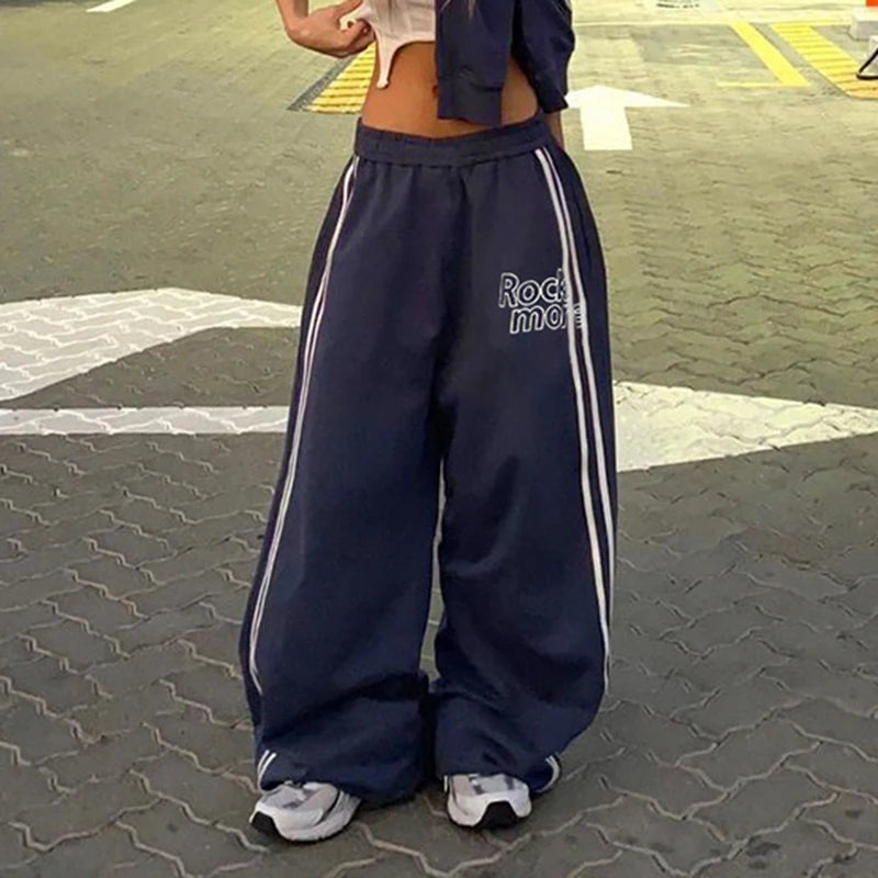Strip Patchwork Jogger Trouer Letter Looe Baggy Pant Elatic Wait Bottom