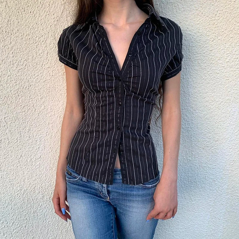 Turn-down Neck Short Sleeves Shirt