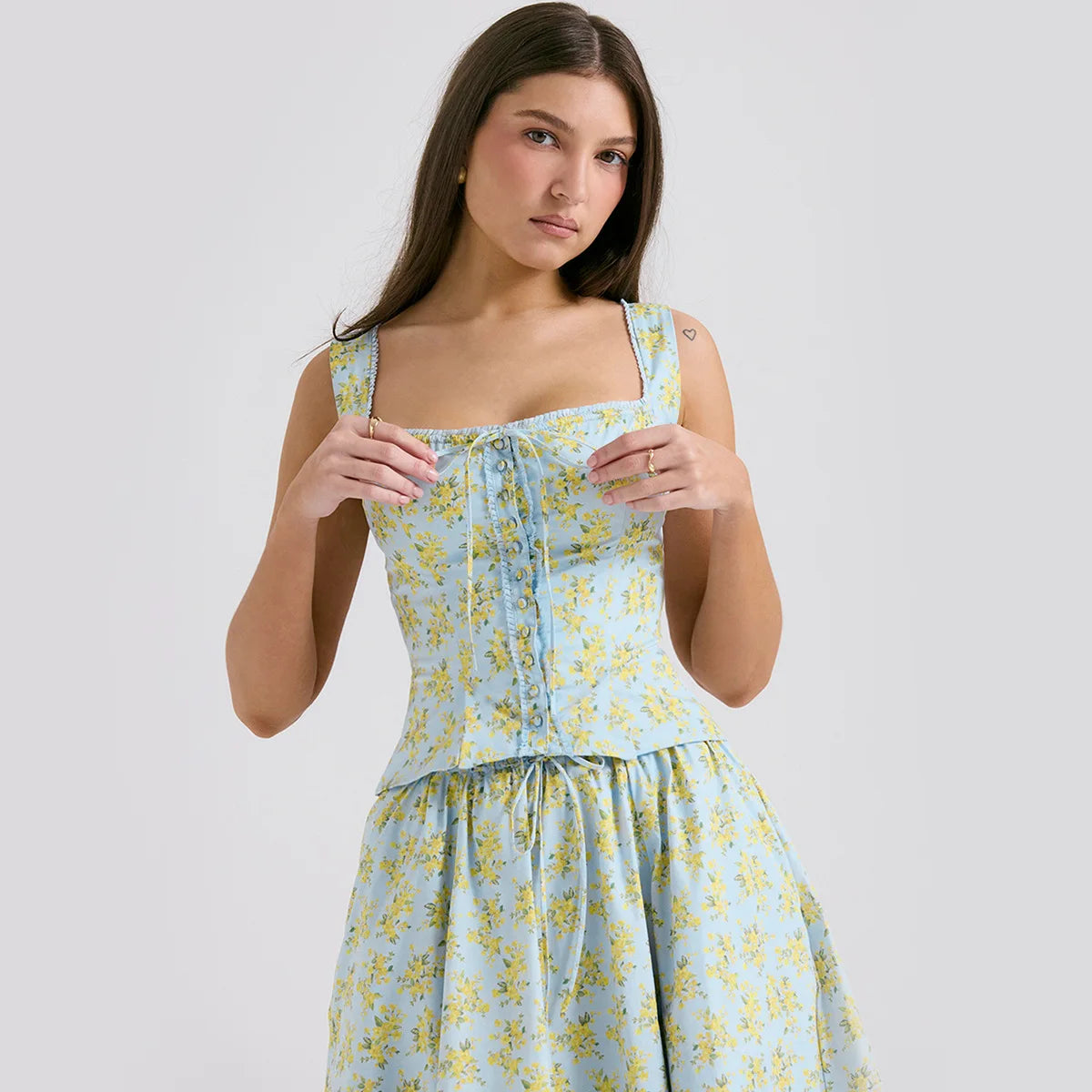 Green Floral Top and Maxi Skirt Two Piece Set