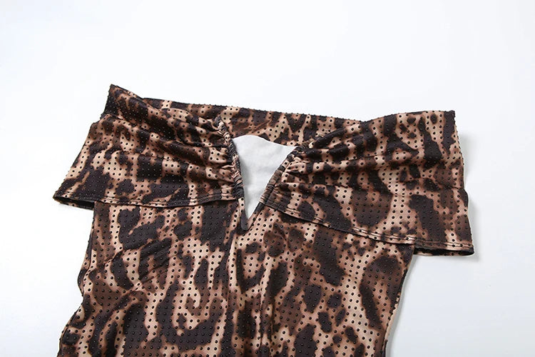 Slash Neck Dress Leopard Ruched Off The Shoulder Long Bodycons