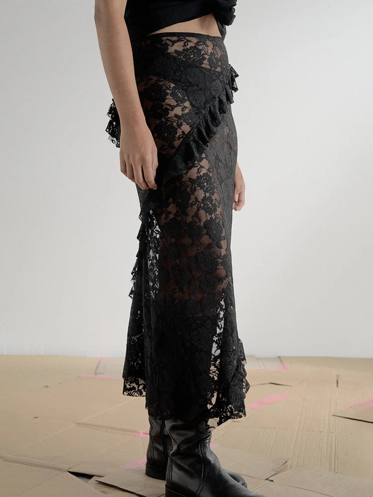 Floral See Through Lace Maxi Skirt