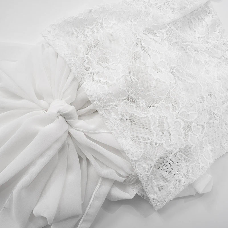 'S Slim Lace Patchwork See-Through Back Mesh Three-Dimensional Bow Camisole Top Bustier Skirt Set