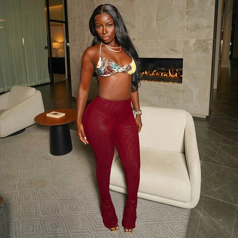 Meh See Thorugh Flar Pant Trend Skinny Bottom