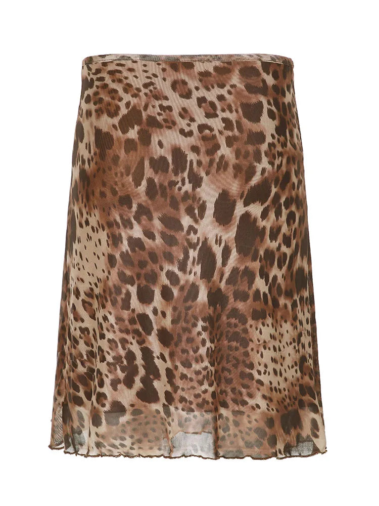 Leopard Skirt Two-layer Straight Bottom Elatic Wait Skirt