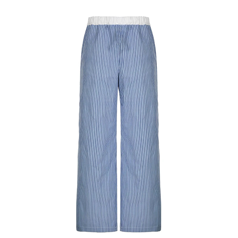 Patchwork Striped Trousers Pants Loose Bottoms