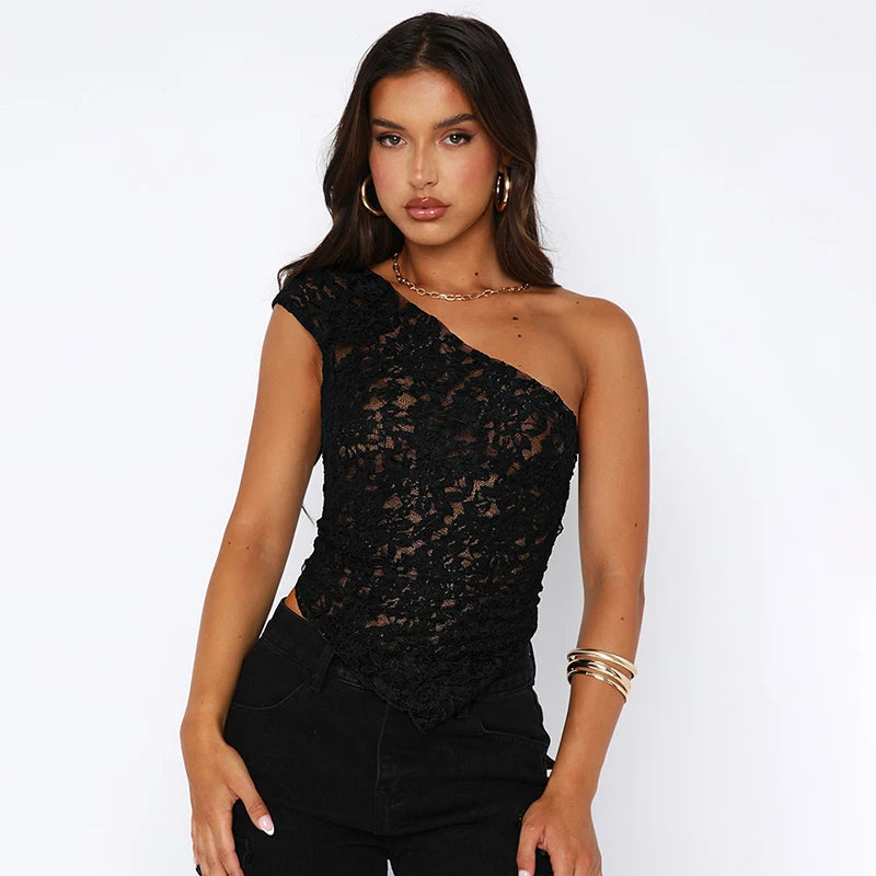 Lace Irregular See Through Top