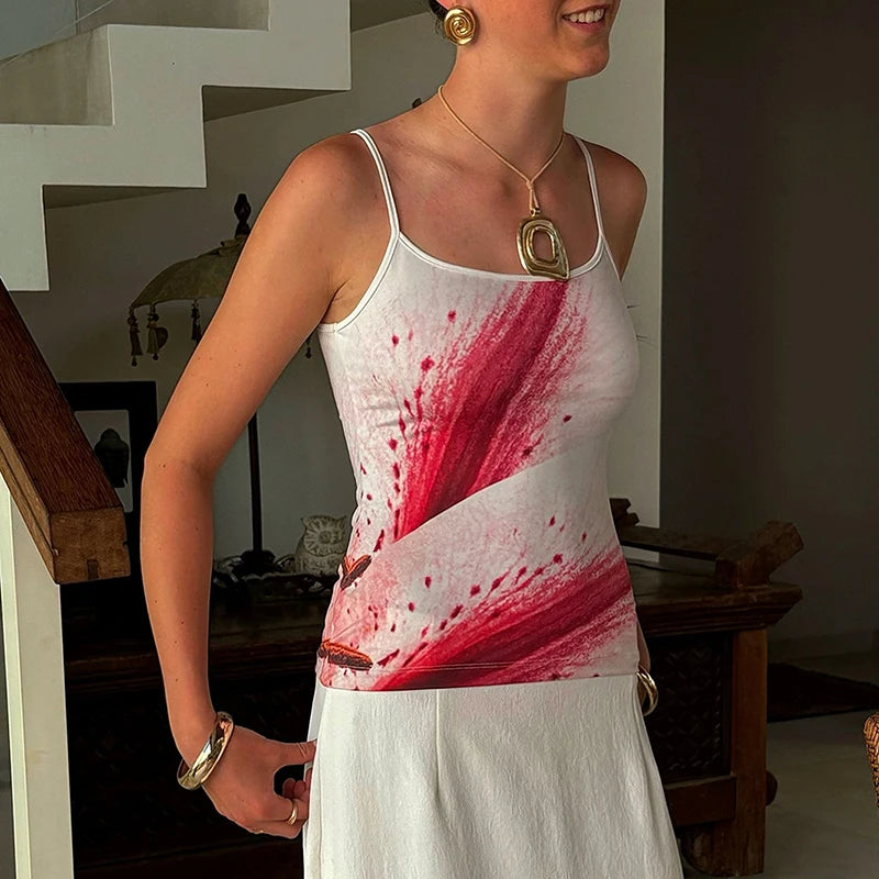 'S Spring And Color Collision Camisole Graphic Print Camisole Top Simple