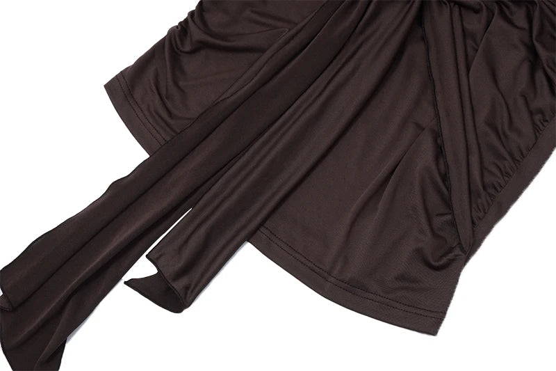 Brown Low-cut Backless Pleated Slim Mini Dress
