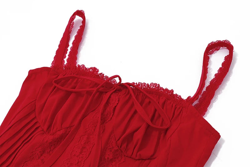 Red A-Line Lace-Up Mini Dress