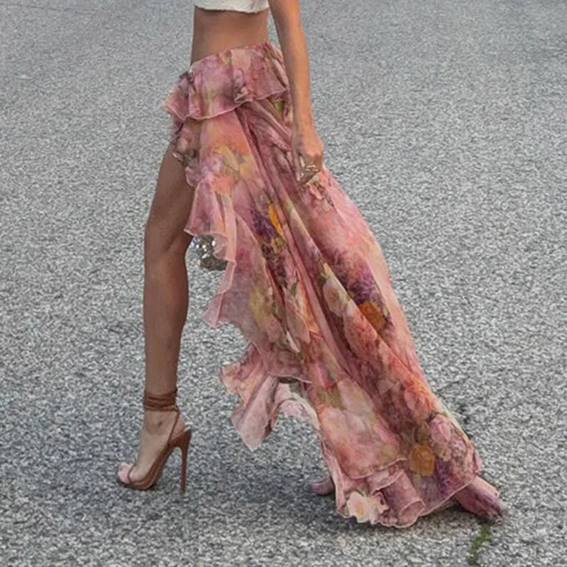 Long Skirts Ruffles Floral Print Bottoms